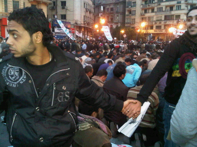 Christians Protecting Muslim Protesters in Egypt During Prayer